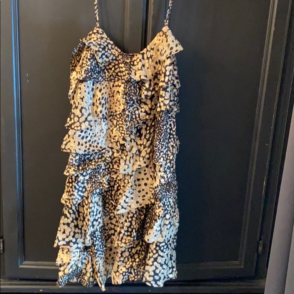 Designer Dress. Leopard burn out/ruffle